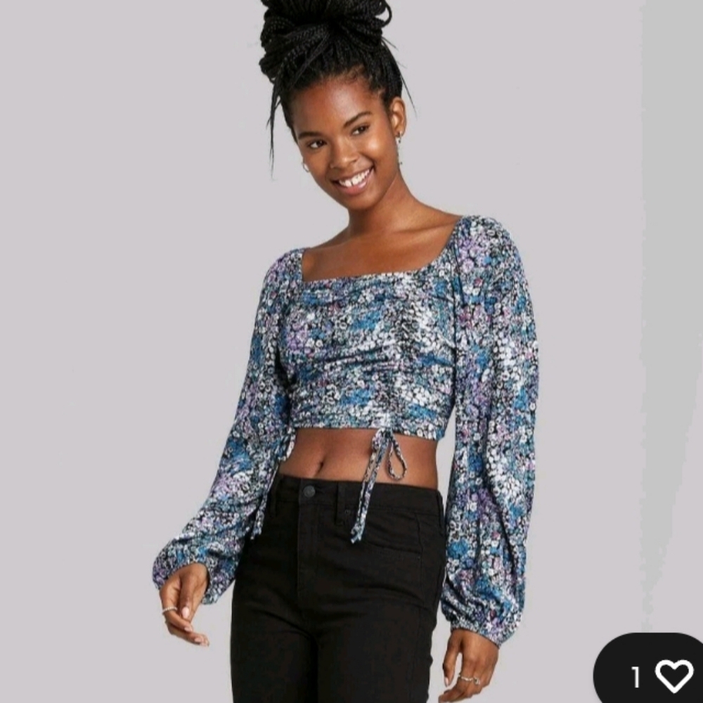 NWT Wild Fable Floral Cropped Cinch Top Women’s Medium Cottagecore Coquette Boho
